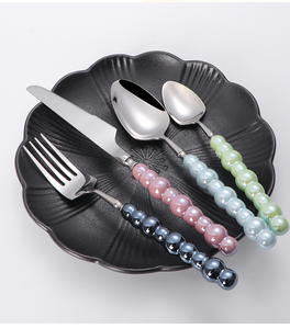 Ensemble de couverts écologiques en acier inoxydable 304 pour restaurant, poignée unique en perles, cuillère, fourchette, couteau <span class=keywords><strong>Menagere</strong></span> Couvert de 4 pour les mariages - Product Image 2