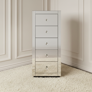 <span class=keywords><strong>Commode</strong></span> haute à <span class=keywords><strong>5</strong></span> <span class=keywords><strong>tiroirs</strong></span> en miroir argenté pour le rangement des vêtements, <span class=keywords><strong>commode</strong></span> de chambre à coucher - Product Image 1