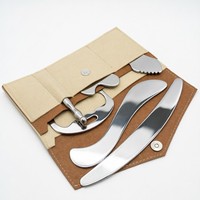 Outil Gua Sha en acier inoxydable, 6 pièces, kit de massage par grattage pour la relaxation musculaire, outils de physiothérapie pour tout le corps avec pochette de rangement