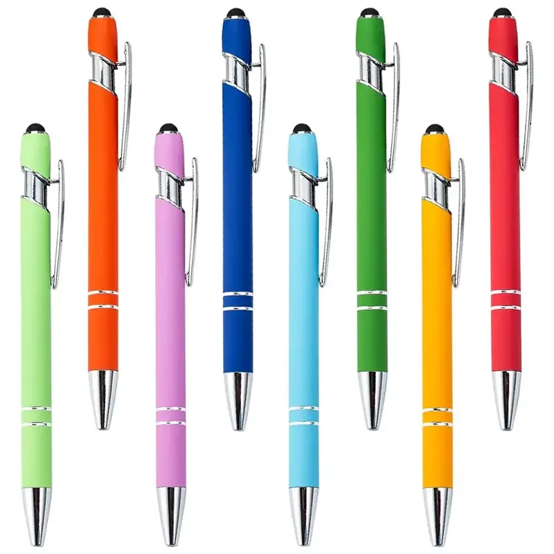 Hot Sale Custom Logo 2-in-1 Metal Stylus Ballpoint Pen Promotional Rubber Coated Multi-functional Novelty Pen for Gift