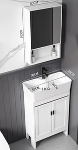 Mobile da Bagno a Terra per Piccoli Appartamenti con Lavabo in Ceramica e Specchiera Contenitore - Product Image 6