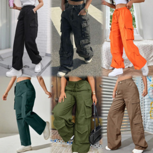 <span class=keywords><strong>Pantaloni</strong></span> Cargo da <span class=keywords><strong>Donna</strong></span> 2262 <span class=keywords><strong>con</strong></span> Grandi Tasche, Jeans Casual Estivi Elasticizzati Oversize, Nuova Collezione <span class=keywords><strong>con</strong></span> Decorazione in Pizzo e Fiocco - Product Image 1