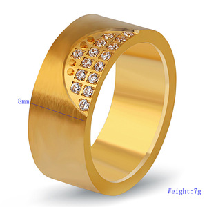Anillo de Moda de Acero de Titanio y Oro de 18K con Incrustaciones de Diamantes Semicirculares, Diseño Geométrico, Joyería Unisex para Regalo - Product Image 5
