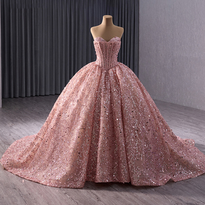 Robe de soirée rose de luxe grande taille Dubaï sans manches à sequins sexy Robe de mariée Rsm241017 - Product Image 1