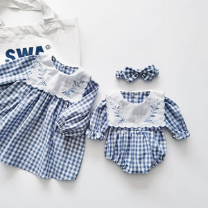 Mono para niñas, <span class=keywords><strong>ropa</strong></span> <span class=keywords><strong>infantil</strong></span> coreana de otoño, algodón puro, manga larga, con capucha y estampado a cuadros - Product Image 1