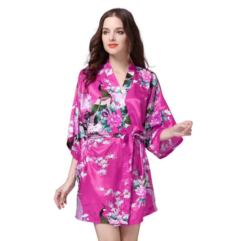 Casual Summer Print Robe 100% Satin Polyester ICE Silk Robes Kimono Pajamas Sexy Women Robes