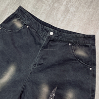 Pantalones Cortos de Hombre de Moda Vintage con Lavado Ácido, Diseño Personalizado de Verano, con Efecto Desgastado, Pedrería y Estilo Holgado Streetwear