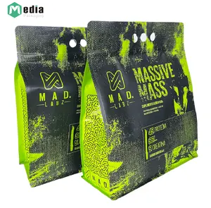 Packaging Bags Custom Printed Matte Zipper Flat Bottom Pouch Whey Isolate Protein Supplement Powder Food Mylar Pack Bag