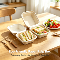 Boîte à lunch jetable biodégradable en pâte à papier, compatible micro-ondes, pour gâteaux, hamburgers, emballage carré à emporter, spéciale pour les aliments