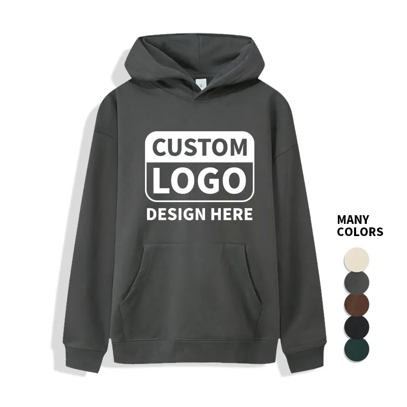 Puff Printing 100% Cotton Thick Heavyweight Hoodie Custom Drop Shoulder Fleece Oversized French Terry Pullover Hoodies Men