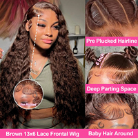 Perruque en cheveux humains bouclés bruts birmans brun chocolat, densité 200%, 30-40 pouces, pré-épilée, avec dentelle HD transparente 13x6, vente en gros