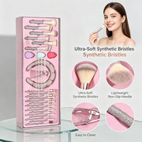 Ensemble de 26 pinceaux de maquillage, poils synthétiques doux, pinceaux pour le visage et les yeux, éponge de beauté, bandeau, kit d'outils cosmétiques tout-en-un