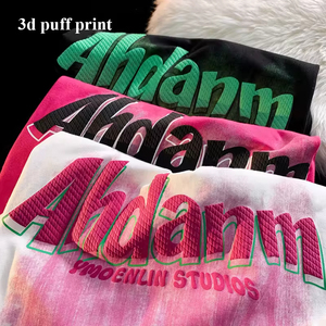 T-shirt unisexe 100 % coton uni, coupe oversize, grammage lourd, avec logo 3D personnalisé sérigraphié, manches courtes, longueur courte, pour homme, avec impression en relief - Product Image 2