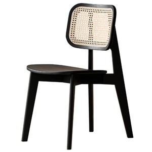 Silla de Comedor de Madera Maciza y Ratán con Respaldo Negro en Color Nogal, Diseño Moderno y Minimalista para Hogar, Escritorio o Vestidor - Product Image 5