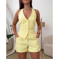 OuYaan 2026 Nouvelle Collection – Ensemble Décontracté 2 Pièces pour Femme : Débardeur Col V et Short