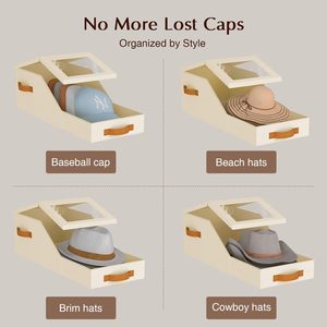 <strong>Beige</strong> Breathable Fabric Baseball Cap Organizer 2PCS Stackable <strong>Storage</strong> <strong>Box</strong> Clear Lid Flip-Top Access Space-Saving <strong>Box</strong> - Product Image 5
