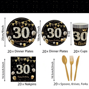 Ensemble d'assiettes rondes jetables en papier noir et or pour les célébrations, les fêtes et les repas - Product Image 5