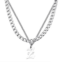Collier à double couche en acier inoxydable à la mode, style cubain, avec pendentif lettre, pour hommes et femmes, chaîne à maillons punk hip-hop