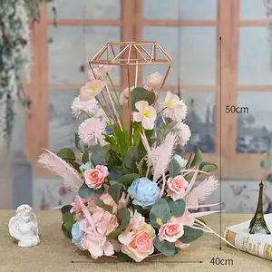 Nicro Vas Bunga Vas Bunga Bingkai Silinder Hidroponik Kerajinan Besi Logam Emas Hiasan Tengah Meja Rumah Bentuk Berlian Pernikahan