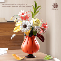13068 Décoration de chambre : Vase de fleurs romantiques en briques de construction, modèle de plantes de roses assemblées, jouet cadeau pour enfants