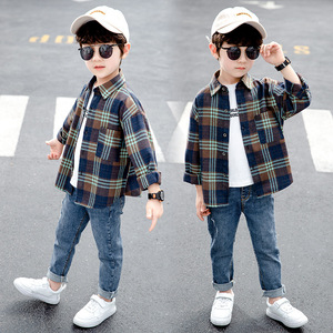 Vêtements pour enfants en gros, chemises en coton à carreaux marron personnalisées pour garçons, jeans, style européen d'été, vente en gros en Chine - Product Image 5