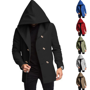 Nouvelle arrivée 2025, <span class=keywords><strong>trench</strong></span>-<span class=keywords><strong>coat</strong></span> pour <span class=keywords><strong>homme</strong></span> de style européen et américain, coupe ajustée mi-longue avec capuche, veste décontractée unie - Product Image 1
