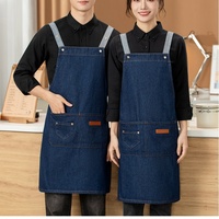 Tablier de cuisine en toile denim personnalisé avec logo pour restaurant BBQ, salon de beauté, barista, café, boulangerie, avec sangle