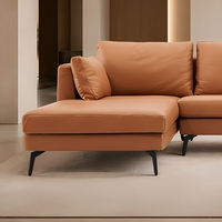 Canapé sectionnel moderne en cuir véritable de style italien minimaliste, couleur caramel, ensemble pour salon