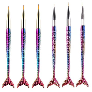 แปรงเพ้นท์เล็บไลเนอร์ลายเมอร์เมดไล่สี 3 ชิ้น ขนาดเล็ก ปลายแหลม สำหรับเพ้นท์เจลยูวี - Product Image 1