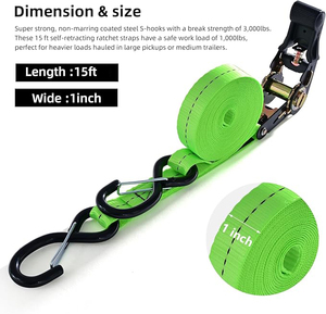 미국 표준 1 ''폴리에스터 래칫 스트랩 S 후크 타이 다운 스트랩 이동 가전 제품 잔디 장비 오토바이 용 벨트 - Product Image 3