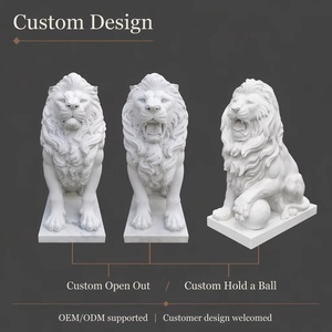 Statues de lions <span class=keywords><strong>en</strong></span> marbre blanc YOUFINE, paire, classiques, pour jardin, sculpture pour portail de propriété et entrée de villa - Product Image 4