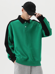 Vente en gros de sweatshirts à capuche et sweatshirts à blocs de couleurs Hip Hop pour hommes avec broderie et logo personnalisé col rabattu pour la saison d'automne - Product Image 4