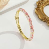 CYNYA Gelang Bangle Alloy Motif Bunga Model Slap & Snap untuk Wanita, Warna Emas, Pola Cinta Warna-warni, Manset Berengsel, Lucu, Dapat Ditumpuk, Perhiasan Vintage