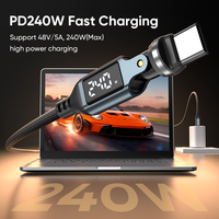 Cable de Carga Rápida Tipo C de 240W con Pantalla Digital 540 °   Cable de Datos USB C con Rotación de Ángulo Recto para Teléfono, Laptop y Tablet