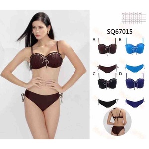 Costume da bagno bikini HDJ Plus Size con controllo pancia, push-up, fascia a fascia, tinta unita, con laccetti laterali, due pezzi, taglie 42 44 46 48 - Product Image 1