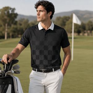 Polo de Golf a Cuadros Negro Premium Personalizado para Hombre, Ropa Corporativa de Marca Privada con Tecnología de Absorción de Humedad, OEM - Product Image 1