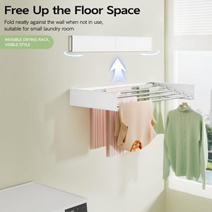 Tendedero de Ropa Plegable Invisible, Retráctil, de Pared, para Uso en Interiores, Diseño Rectangular Aerodinámico, para Baño - Product Image 2