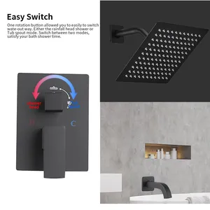Aquacubic Bathroom Wall Mounted Matte Black Shower Tub Faucet Rain Shower System With Rough-in Valve