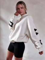 Sweat-shirt oversize pour femme à col montant, en modal et molleton de coton, avec impression 3D en relief, pull décontracté