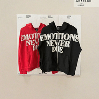 Sweat à capuche mi-zippé tendance MIXED EMOTION avec strass et lettres imprimées pour homme – Collection Hiver