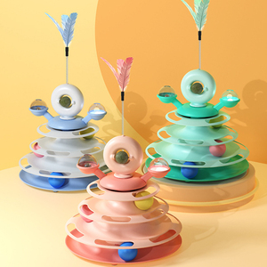 Cat Spinning Track Toy - 4-Tier Catnip Feather Teaser <b>Tower</b> Pet Activity <b>Play</b> Toy - Product Image 6