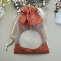 Pochette à cordon en jute recyclée et organza avec fenêtre transparente et logo personnalisé (L100xH140mm) pour emballages cadeaux, bonbons et bijoux
