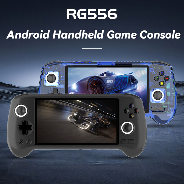 Newest Anbernic Transparent Blue RG556 Handheld Gaming Console 5.5inch Screen 128gb Memory to Save Games 5500mAh Lithium Battery