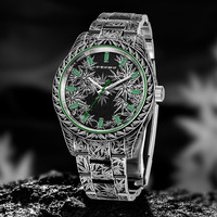 Montre-bracelet d'explorateurs en acier inoxydable de très haute qualité 40mm mains claires gravées feuilles de chanvre conception mécanique de luxe ETA NH35