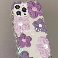 Coque de téléphone en TPU souple à coussin d'air, motif floral peint à l'huile violet, pour iPhone 16 Pro Max et modèles 15/14/13