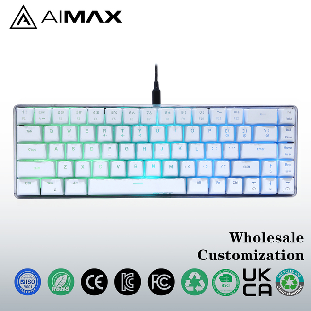 Custom Classic White English Layout 60% USB Mechanical Wired Film RGB Backlit Keyboard 68 Keys Multi Color for PC Gaming