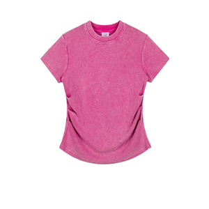 T-shirt da uomo personalizzata di alta qualità, a <span class=keywords><strong>maniche</strong></span> <span class=keywords><strong>corte</strong></span>, elasticizzata, slim fit, con effetto arricciato, stile americano, dolce e piccante, lavata. - Product Image 3