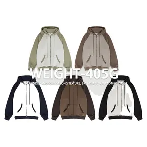 Tùy Chỉnh Unisex Người Đàn Ông Nặng Bông Pháp Terry Cổ Điển Rửa Trống Một Mảnh Dây Kéo Zip up Cắt Zip up Áo