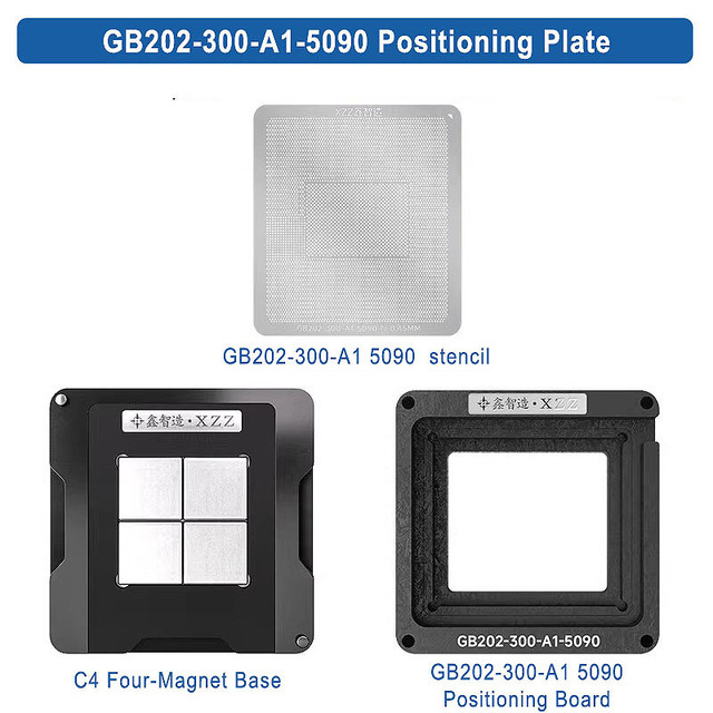 GB202-300-A1 5090 GPU BGA Reballing Kit with Stencil, Positioning Board & 4-Magnet Base