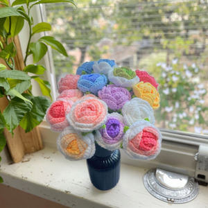 Handmade Wool Woven Artificial Rose Flower Bouquet Soft DIY Crochet for Valentine's Day Mother's Day Thanksgiving - Product Image 4